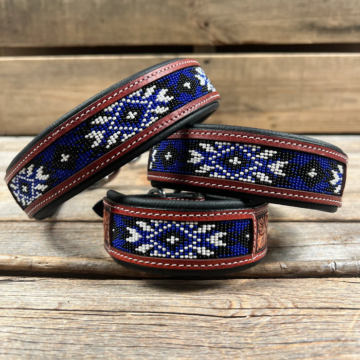Blue and White Beaded Dog Collar #DC440