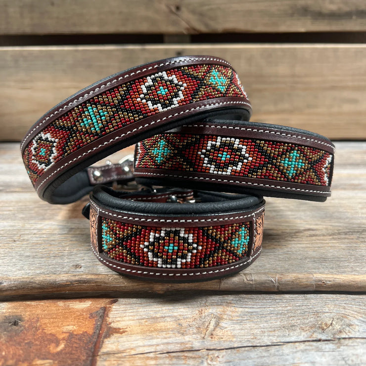 Red and Brown Beaded Dog Collar #DC450
