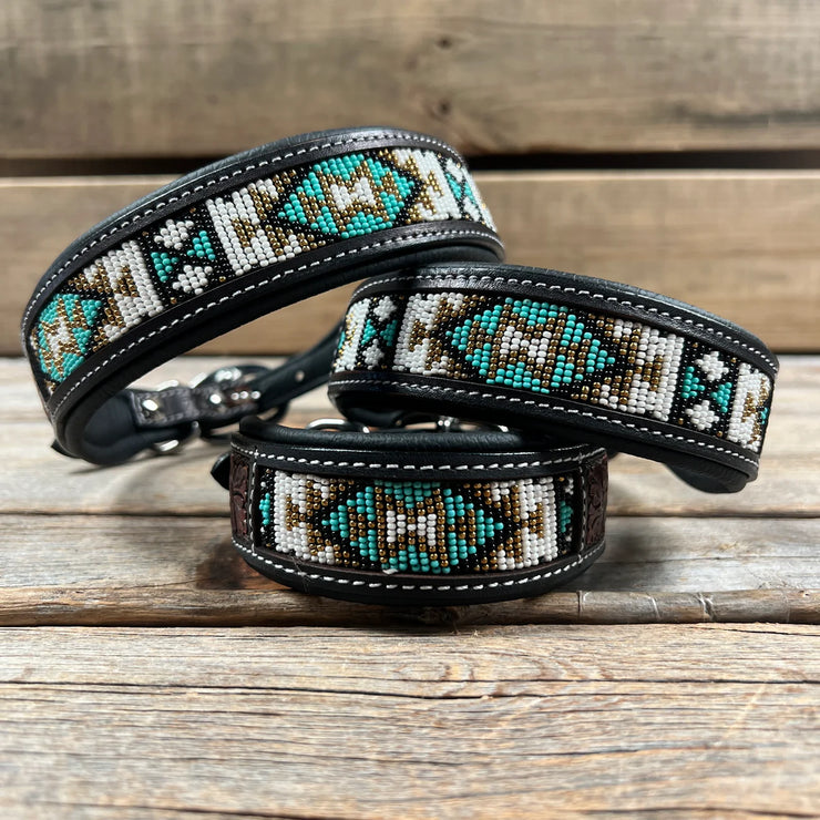 Turquoise and Gold Beaded Dog Collar #DC449
