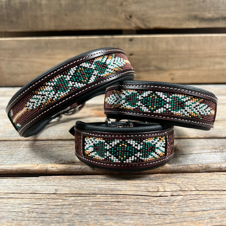 Green and Brown Beaded Dog Collar #DC447